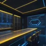 Ein futuristisches, hochmodernes Labor mit leuchtenden neuronalen Netzwerken und einem Server-Rack, das die technologische Komplexität und die Sicherheitsarchitektur von KI-Entwicklungen symbolisiert.