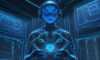 Ein futuristisches Labor, in dem ein holografisches menschliches Gehirn von leuchtenden Datenströmen analysiert wird, symbolisiert die komplexe Verknüpfung von KI-Technologie und neuronalen Netzwerken.