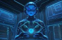 Ein futuristisches Labor, in dem ein holografisches menschliches Gehirn von leuchtenden Datenströmen analysiert wird, symbolisiert die komplexe Verknüpfung von KI-Technologie und neuronalen Netzwerken.