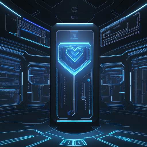 Ein futuristisches Rechenzentrum mit leuchtenden Servern und einem holografischen Schutzschild über medizinischen Symbolen, das die Sicherheit klinischer Daten in der Cloud visualisiert.