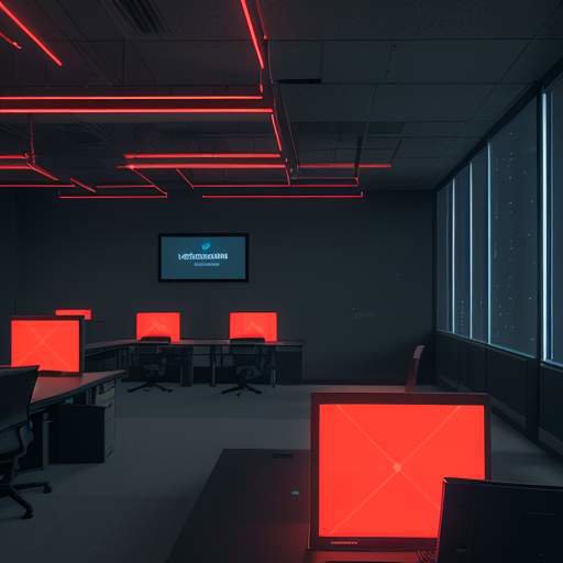 Ein leeres, modernes Büro bei Nacht, in dem ein Monitor hell mit einer roten „System Locked“-Warnung und einem Countdown leuchtet, während digitale Datenpartikel in der Luft schweben.