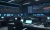 Ein modernes, hochmodernes Newsroom-Studio bei Nacht, in dem Journalisten an Desks mit Monitoren arbeiten, die komplexe Datenvisualisierungen und leuchtende KI-Netzwerke zeigen. Die Szene unterstreicht die Symbiose von menschlicher Kreativität und…