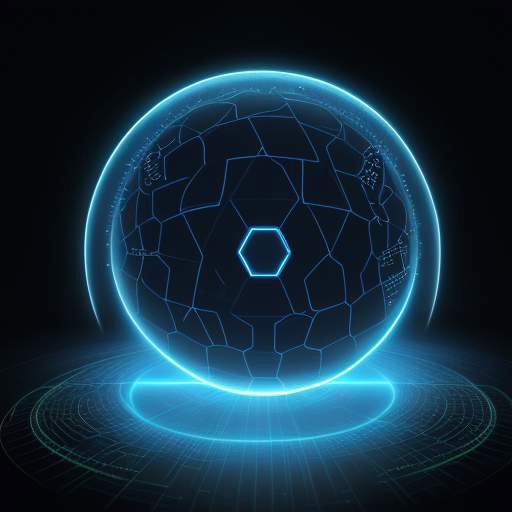 Eine leuchtende Weltkugel, die von einem digitalen Schutzschild aus hexagonalen Mustern und Binärcodes umgeben ist, symbolisiert den globalen Schutz von Daten und KI-Systemen.
