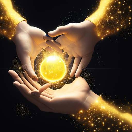 Eine Nahaufnahme einer menschlichen Hand, die nach einer leuchtenden, goldenen digitalen Sphäre aus Datenpunkten greift, symbolisiert das Vertrauen und die Präzision in der technologischen Entwicklung.