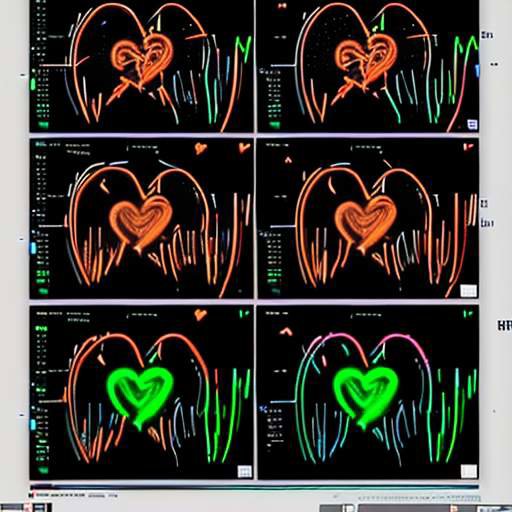 Split-Screen-Vergleich eines Herzultraschalls: Links ein herkömmliches Graustufenbild, rechts die KI-gestützte Analyse mit digitalen Overlays zur Visualisierung des Blutflusses und Volumenberechnungen in Orange und Grün.