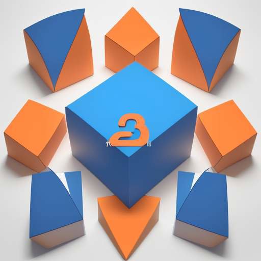 3D-Visualisierung einer mathematischen Fläche, bestehend aus einem großen Quadrat, einem kleinen Quadrat und zwei identischen Rechtecken in Blau und Orange.