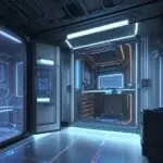 Ein futuristisches Quantencomputer-Labor mit einem goldenen Dilutionskühler, leuchtenden Hologrammen und Wissenschaftlern in einer technologisch fortschrittlichen Umgebung.