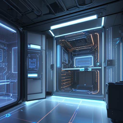 Ein futuristisches Quantencomputer-Labor mit einem goldenen Dilutionskühler, leuchtenden Hologrammen und Wissenschaftlern in einer technologisch fortschrittlichen Umgebung.