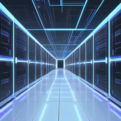 Ein modernes, futuristisches Rechenzentrum mit Server-Racks und einer holografischen 3D-Molekülstruktur, die von einem Quantenalgorithmus analysiert wird.