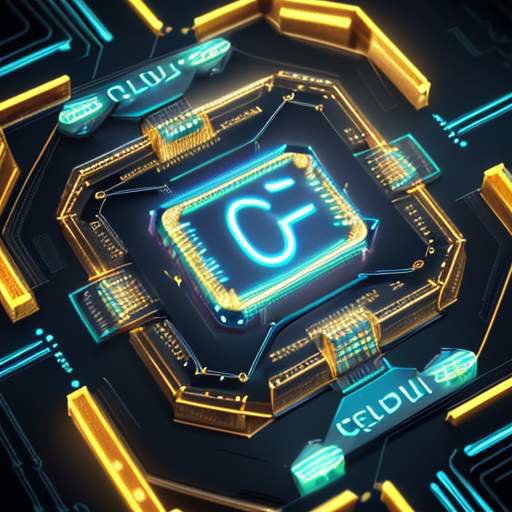 Eine hochtechnologische Visualisierung eines Quantenprozessors mit leuchtenden Gold-Schaltkreisen, neonblauer Energie und holografischen mathematischen Symbolen auf einem Siliziumchip.