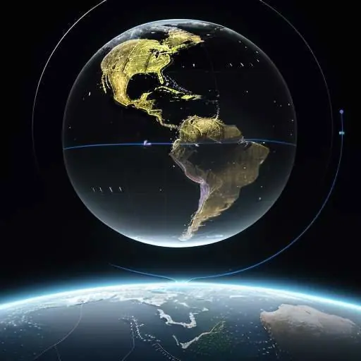 Eine metallische Erdkugel in einem dunklen Raum, umhüllt von leuchtenden digitalen Linien und binären Codes, die die Verflechtung von globaler Technologie und digitaler Governance symbolisieren.