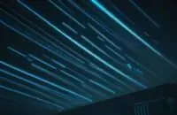 Eine stilisierte Nahaufnahme einer leuchtenden blauen Platine, auf der Lichtwellen von einem Mikrochip ausgehen und die Ausbreitung von Funkwellen visualisieren.