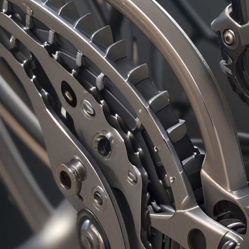 Makroaufnahme eines hochleistungsfähigen Fahrradgetriebes mit polierten Metallzahnrädern, die durch eine leichte Hitzewirkung die Entstehung von Reibungswärme visualisieren.