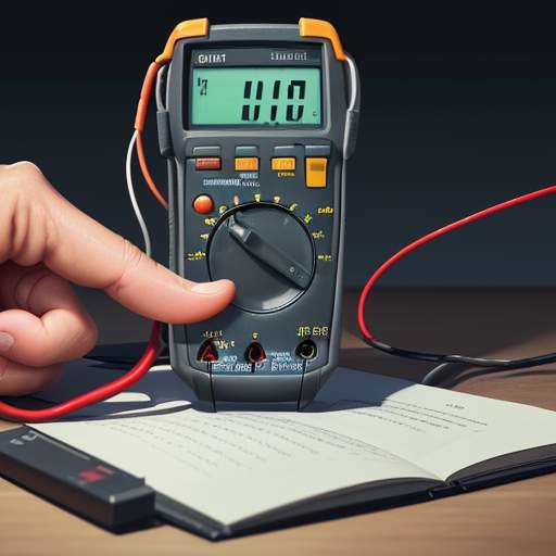 Nahaufnahme eines digitalen Multimeters in einer Werkstatt, das eine Spannung von 10,00 V anzeigt.