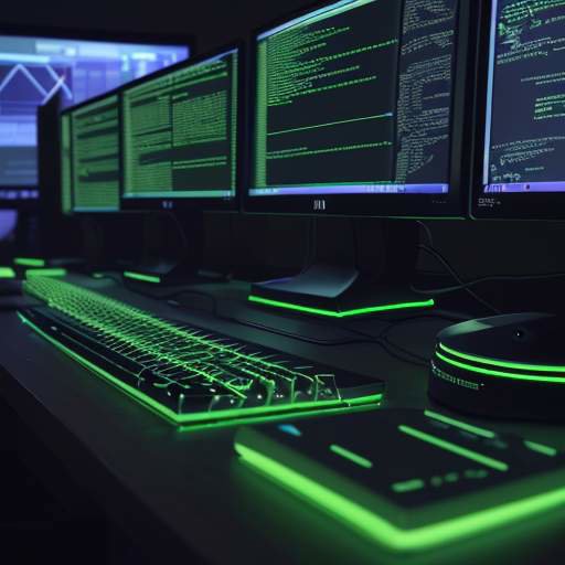 Nahaufnahme von Händen, die auf einer beleuchteten mechanischen Tastatur tippen, mit Monitoren im Hintergrund, die Code und Sicherheitssymbole anzeigen.