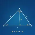 Dreieck mit Seiten a, b, c, Winkeln Alpha, Beta, Gamma und Höhe h, darunter A = ½ · c · h