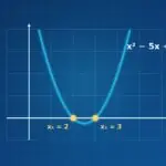 Parabel der Gleichung x² minus 5x plus 6 gleich 0 mit den Nullstellen 2 und 3