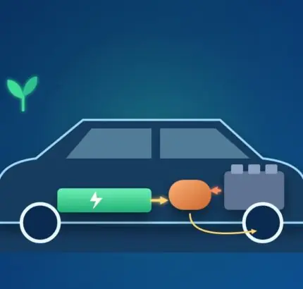 Hybridauto im Querschnitt mit Batterie, Elektromotor und Verbrennungsmotor, die gemeinsam die Räder antreiben
